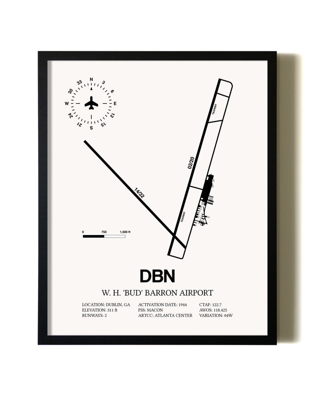 Framed W H 'Bud' Barron Airport wall art poster in black frame