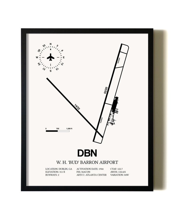 Framed W H 'Bud' Barron Airport wall art poster in black frame