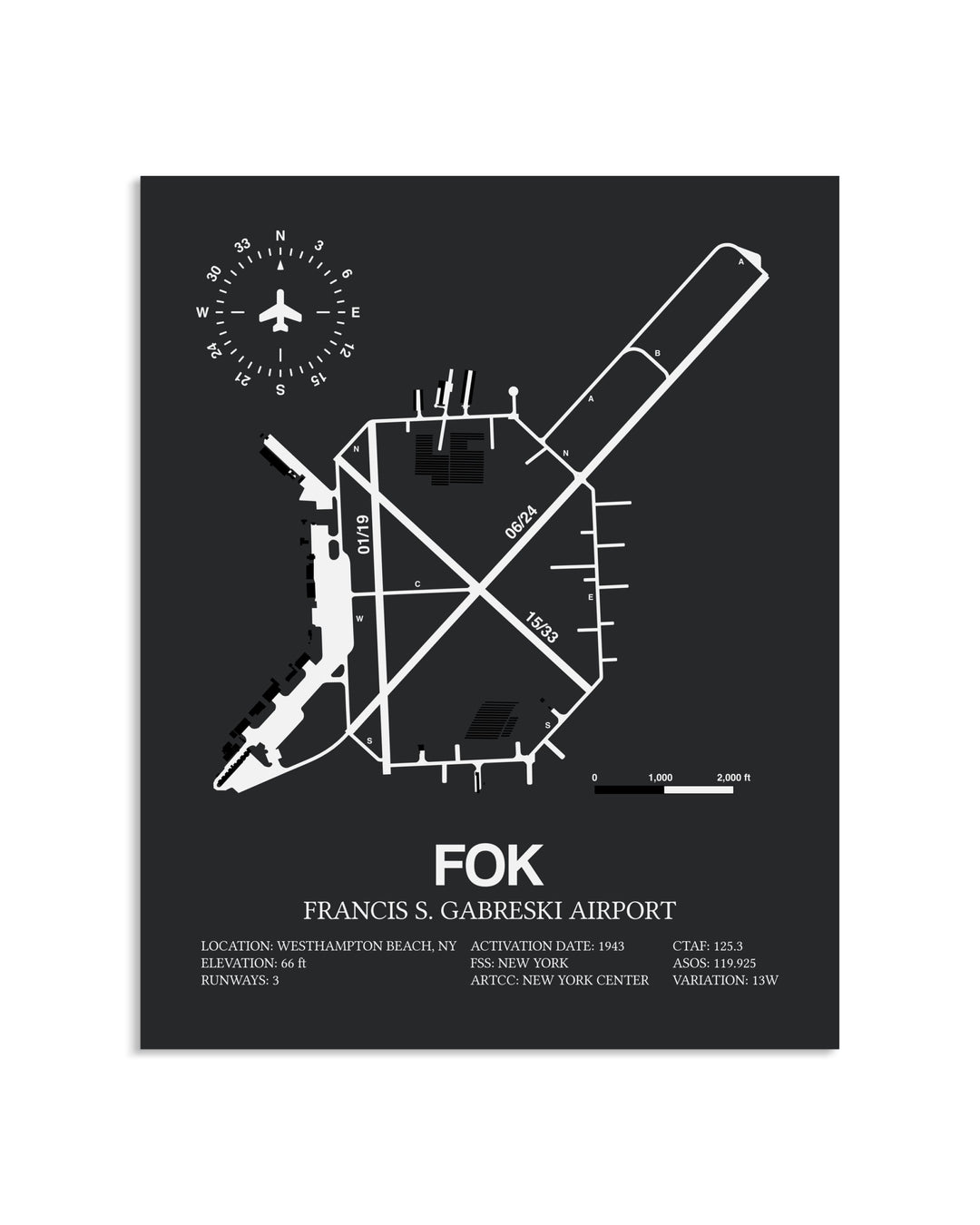 Gray Framed Francis S. Gabreski Airport layout wall art poster