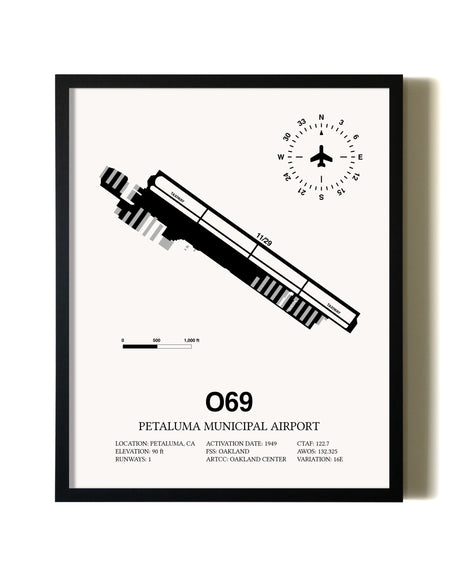 Framed Petaluma Municipal Airport wall art poster in black frame