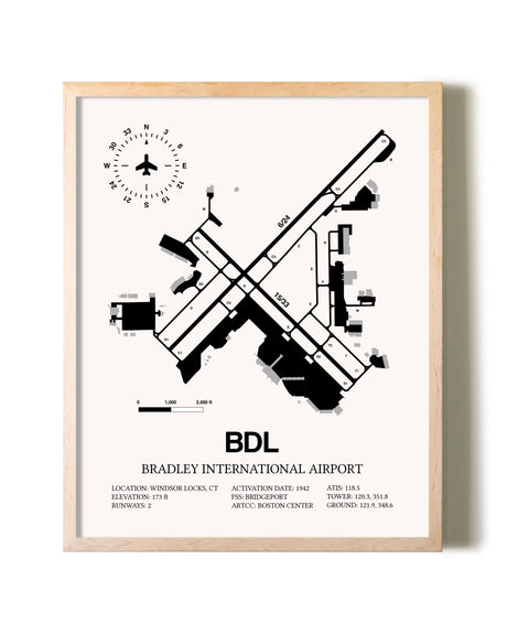 Bradley International Airport framed wall art in white frame