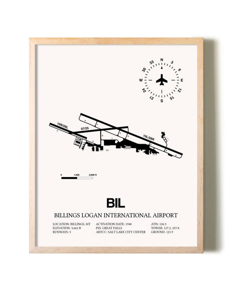 Billings Logan International Airport framed wall art in white frame