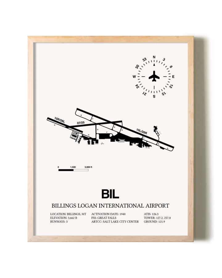 Billings Logan International Airport framed wall art in white frame