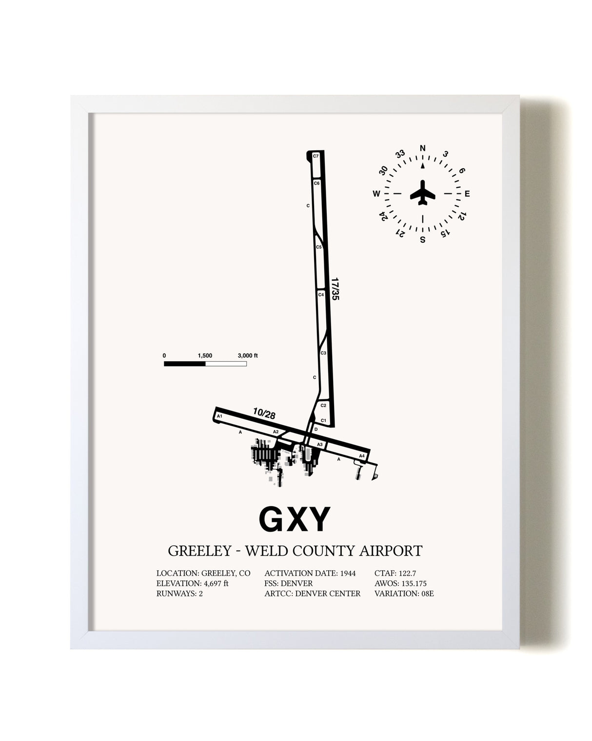 Greeley-Weld County Airport airport map poster in oak frame