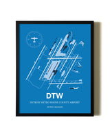 Sky Blue Detroit Metro Wayne County Airport aviation wall décor in black wood frame
