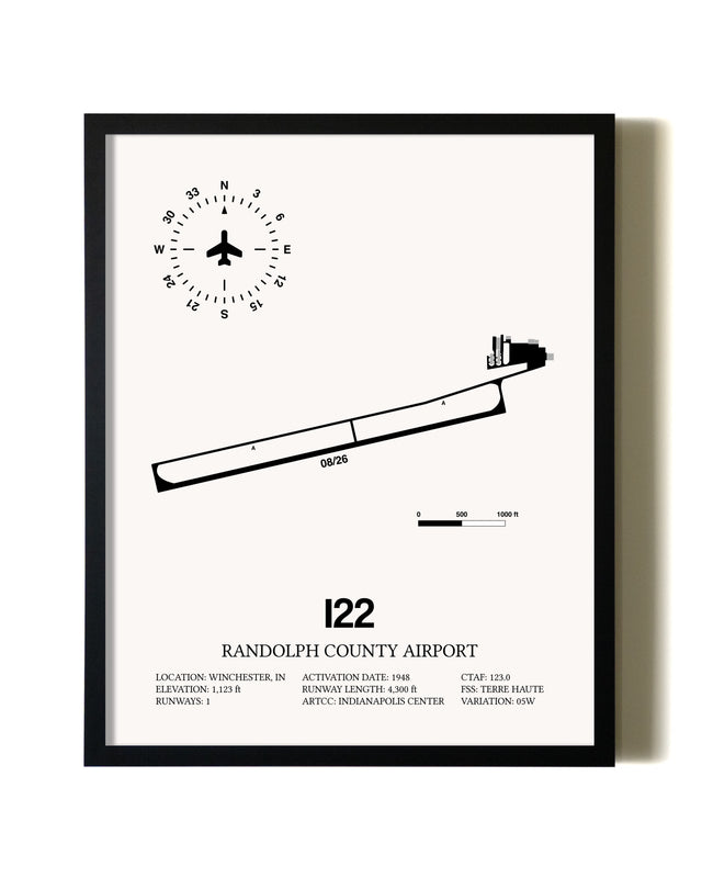 Framed Randolph County Airport wall art poster in black frame