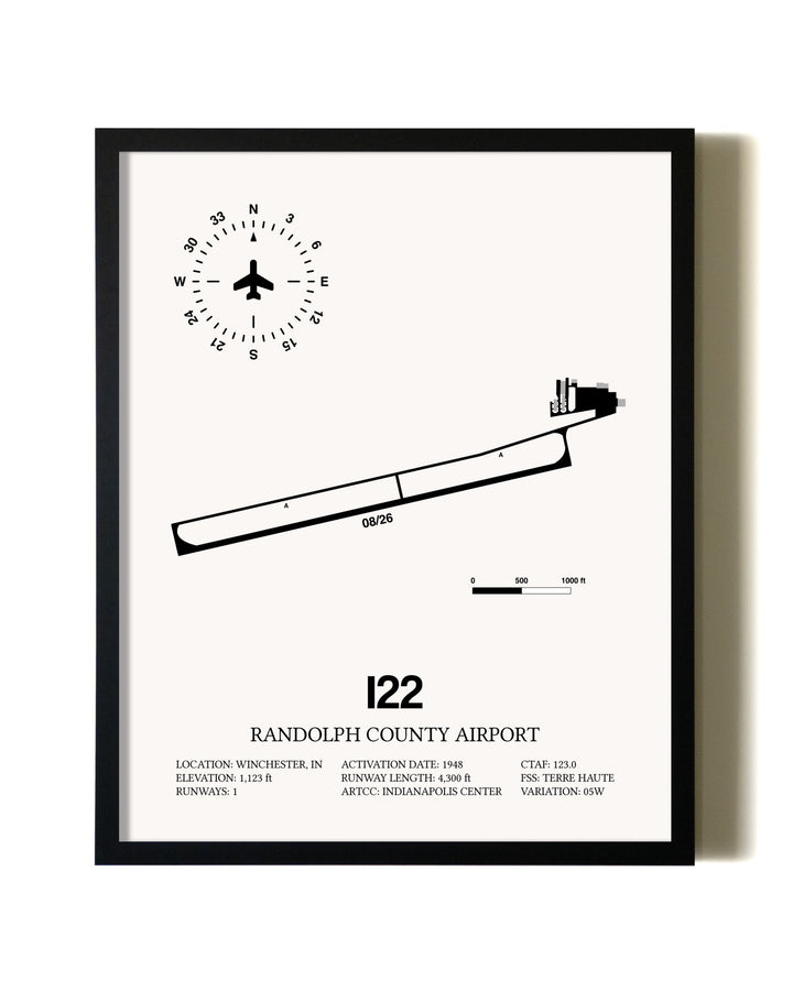 Framed Randolph County Airport wall art poster in black frame