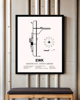 Newton City / County Airport framed poster displayed in an airplane hangar