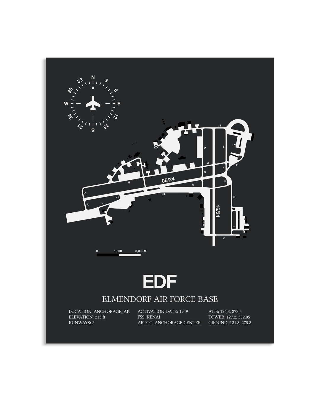 Gray Framed Elmendorf Air Force Base layout wall art poster
