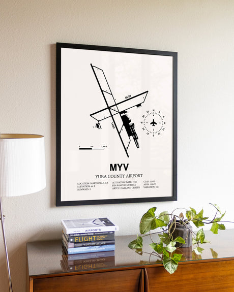 Yuba County Airport aviation wall décor in black wood frame