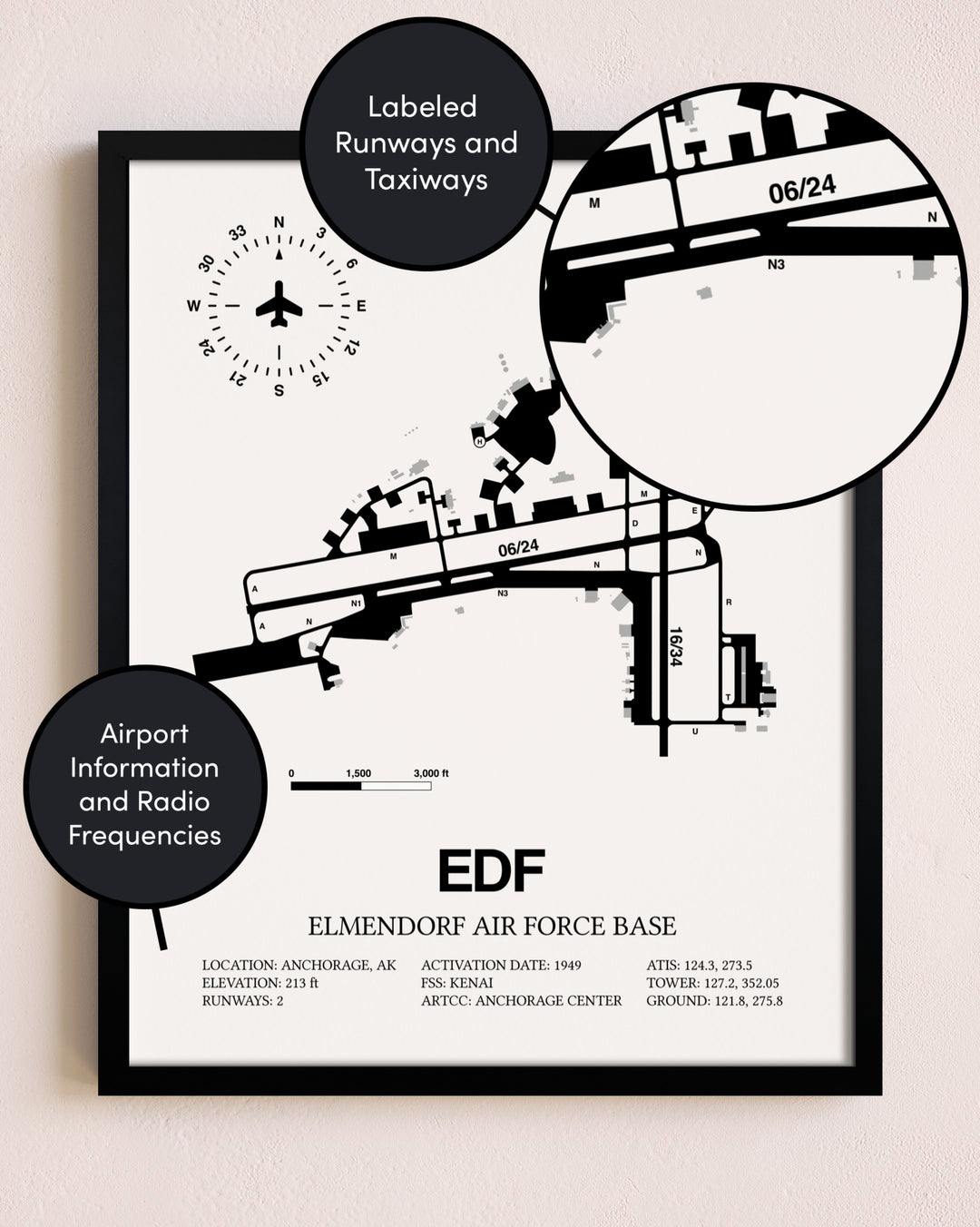 Framed Elmendorf Air Force Base layout wall art poster