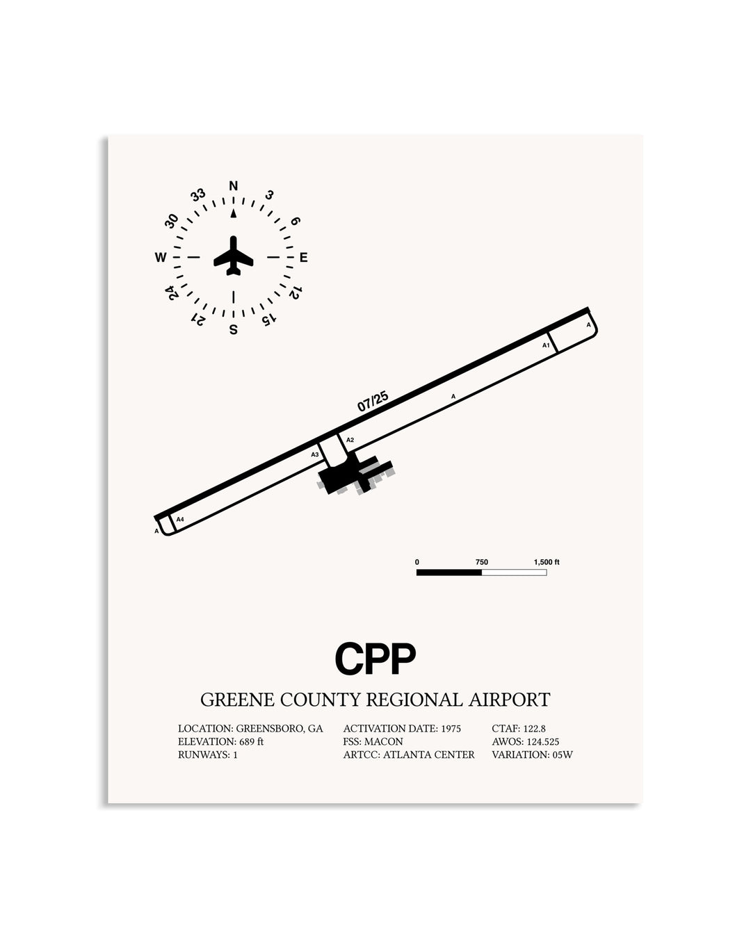 Gray Greene County Regional Airport framed poster displayed in an airplane hangar