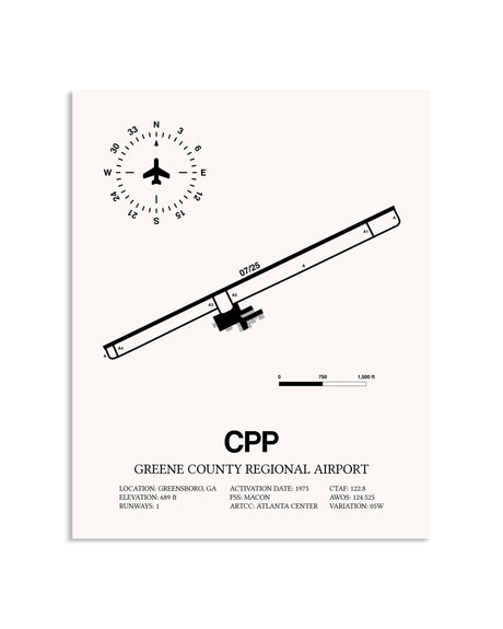 Gray Greene County Regional Airport framed poster displayed in an airplane hangar