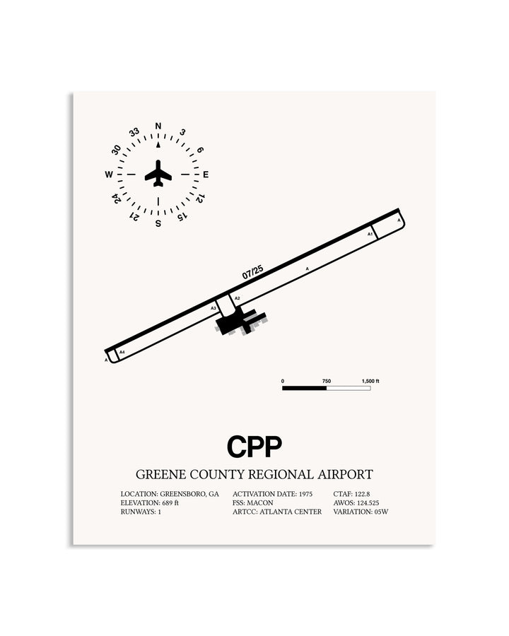 Gray Greene County Regional Airport framed poster displayed in an airplane hangar