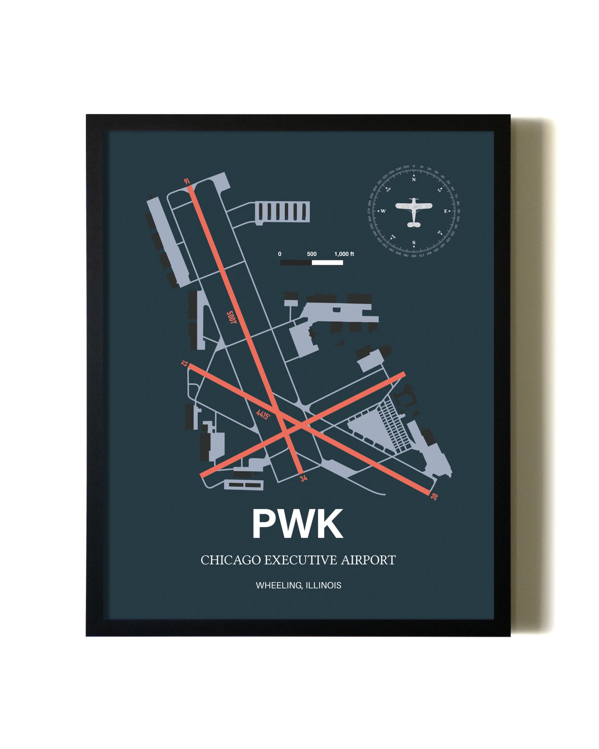 Slate Framed Chicago Executive Airport wall art poster in black frame