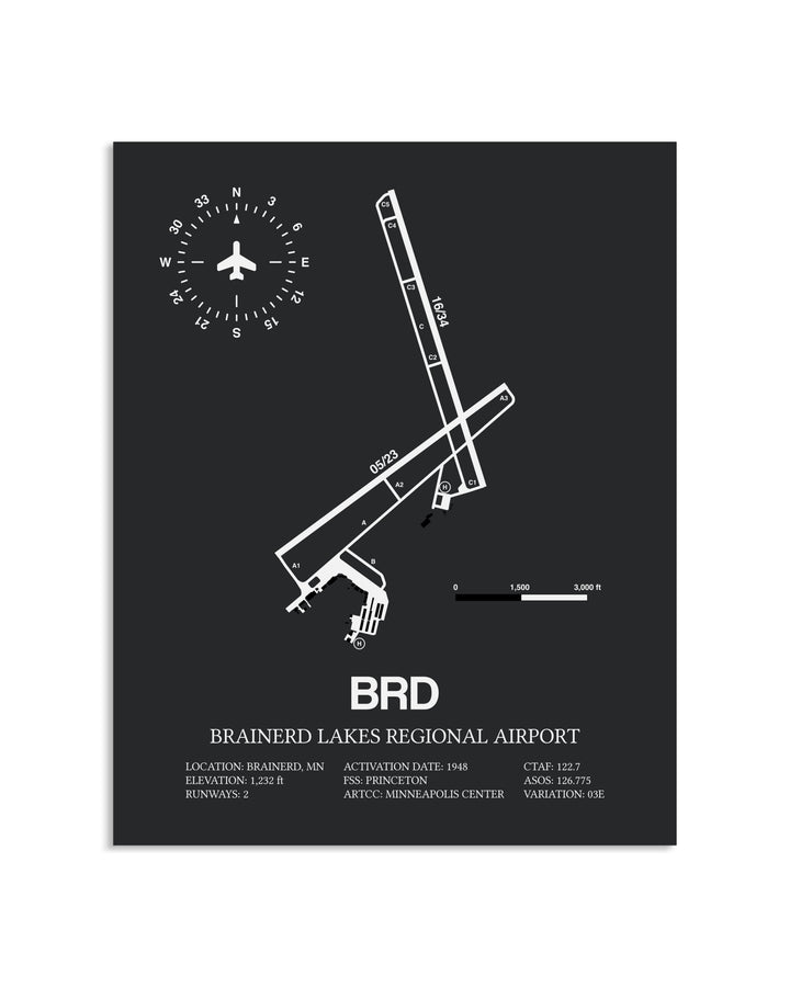 Gray Framed Brainerd Lakes Regional Airport layout wall art poster