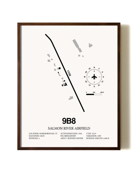 Salmon River Airfield aviation print in walnut frame