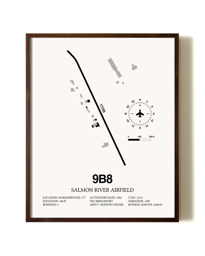Salmon River Airfield aviation print in walnut frame