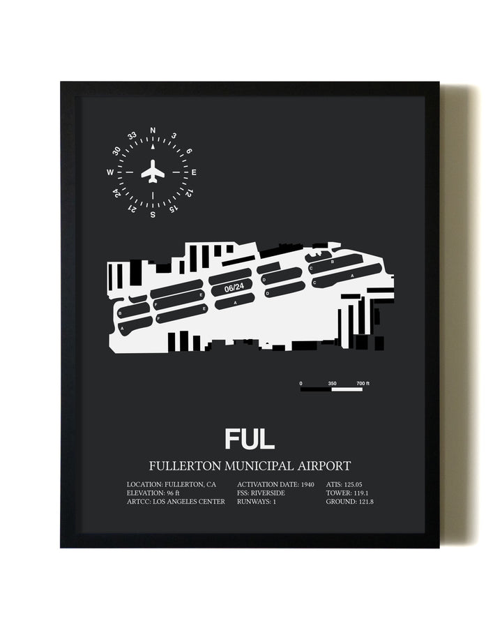 Unframed Fullerton Municipal Airport map print poster