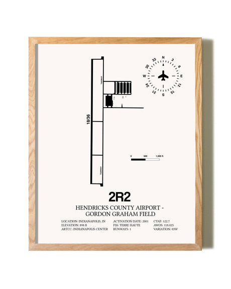 Hendricks County Airport-Gordon Graham Field framed print in natural wood frame
