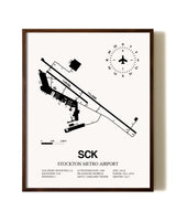 Stockton Metro Airport aviation print in walnut frame