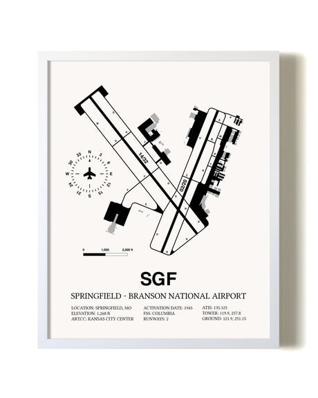 Springfield-Branson National Airport airport map poster in oak frame