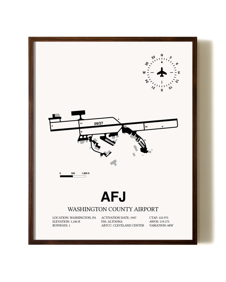 Washington County Airport aviation print in walnut frame