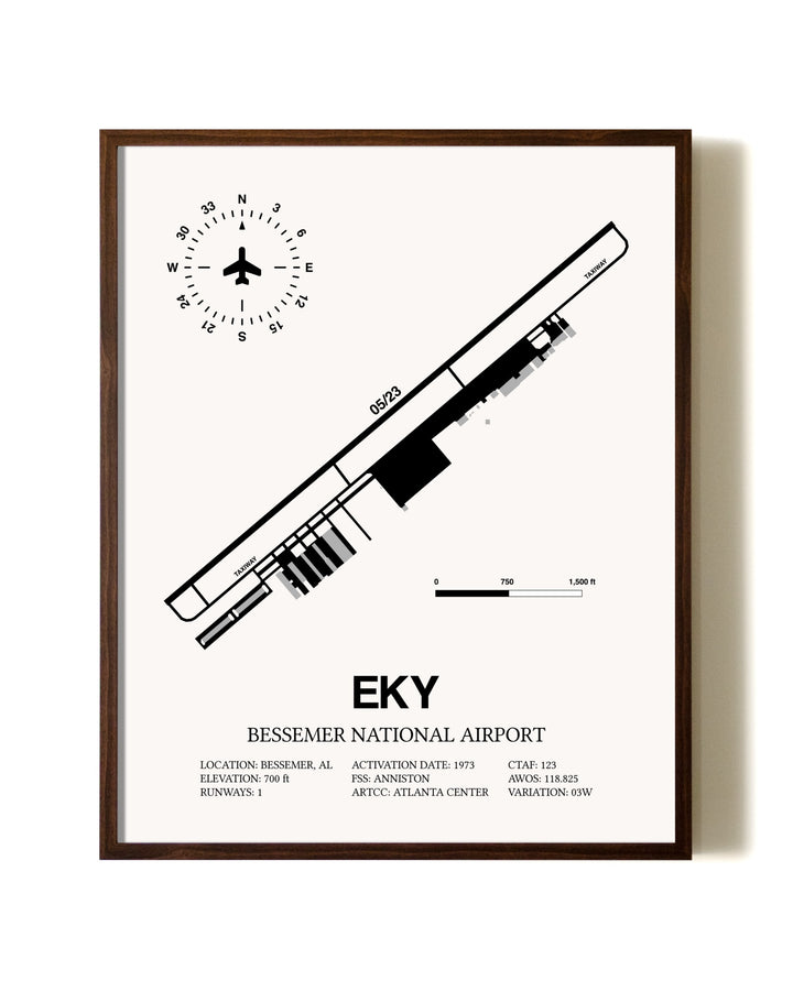 Bessemer National Airport aviation print in walnut frame