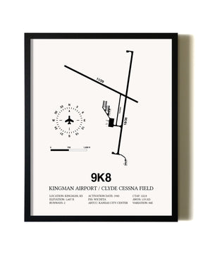 Framed Kingman Airport / Clyde Cessna Field wall art poster in black frame
