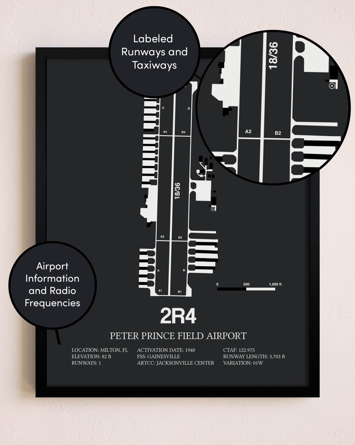 Peter Prince Field Airport poster size comparison chart