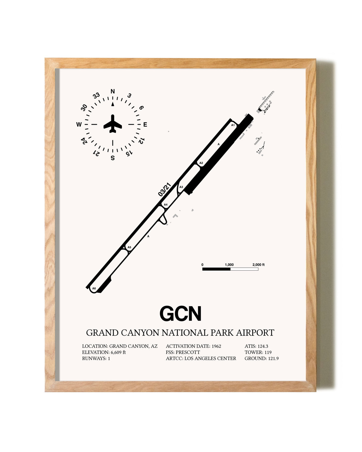 Grand Canyon National Park Airport framed print in natural wood frame