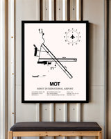 Minot International Airport framed poster displayed in an airplane hangar