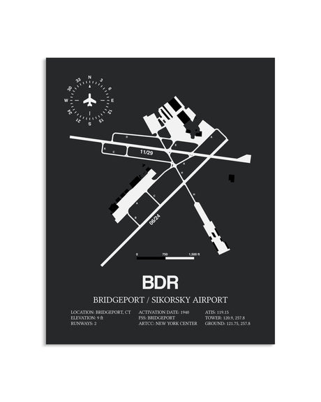 Gray Framed Bridgeport / Sikorsky Airport layout wall art poster