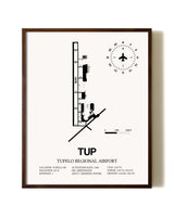 Tupelo Regional Airport aviation print in walnut frame