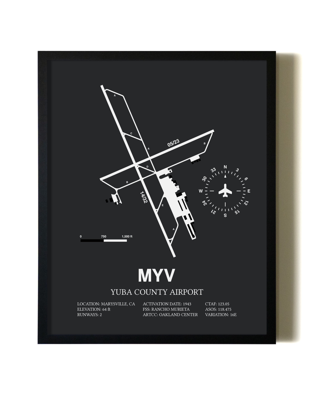 Unframed Yuba County Airport map print poster