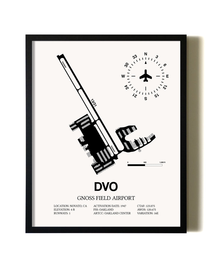 Framed Gnoss Field Airport wall art poster in black frame