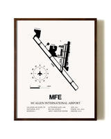 McAllen International Airport aviation print in walnut frame