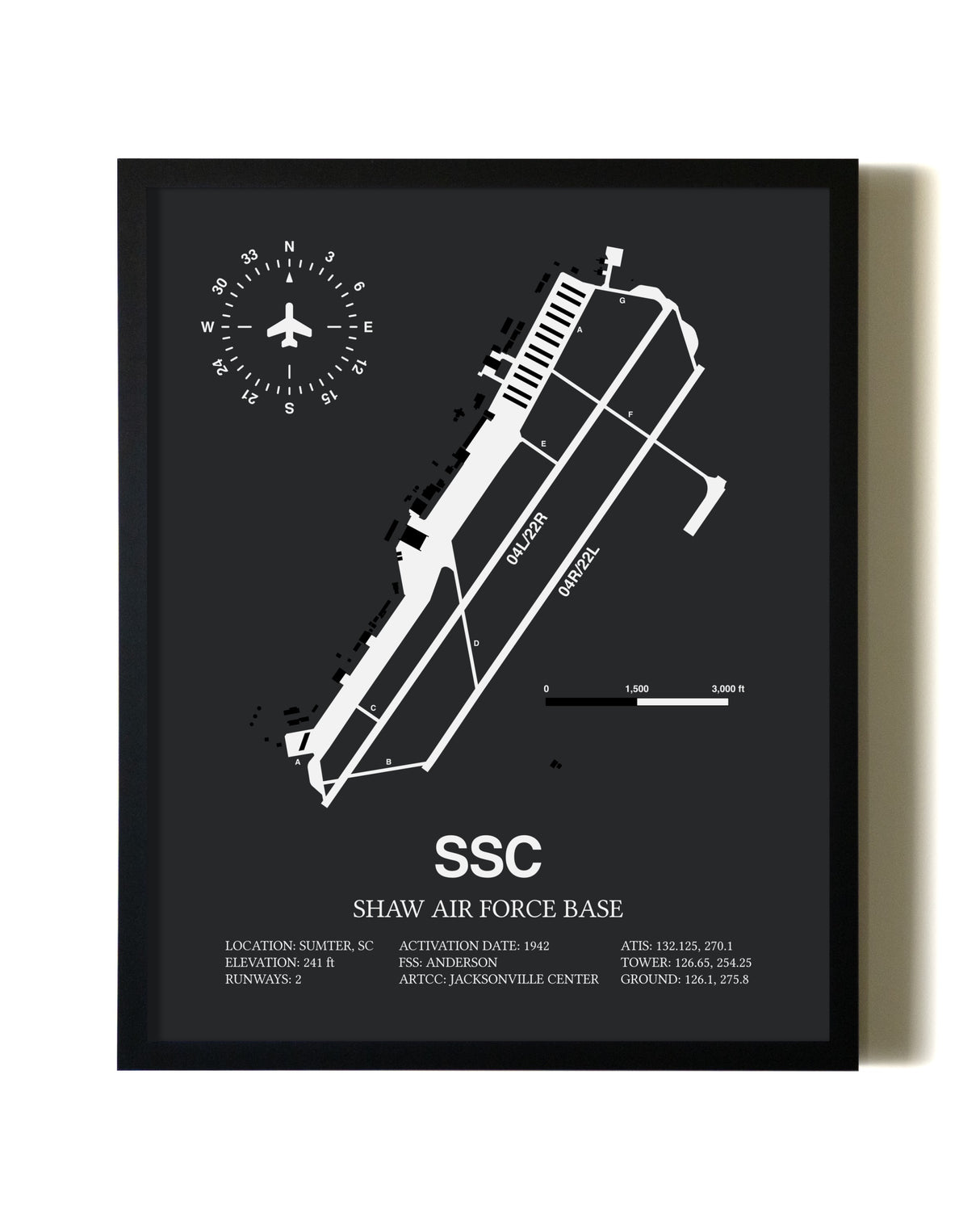 Unframed Shaw Air Force Base map print poster