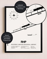 Framed Western Carolina Regional Airport layout wall art poster