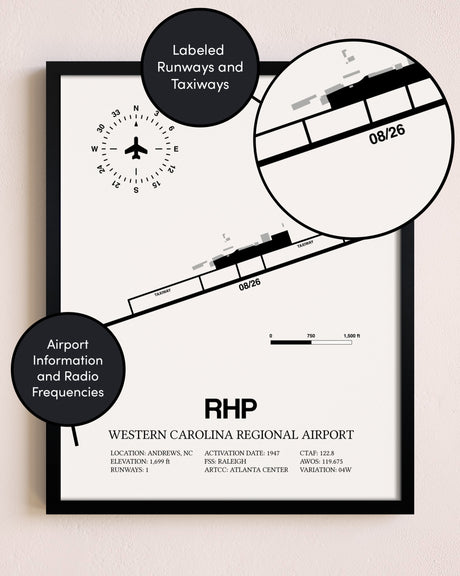 Framed Western Carolina Regional Airport layout wall art poster