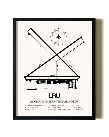 Framed Las Cruces International Airport wall art poster in black frame