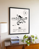 Quad Cities International Airport aviation wall décor in black wood frame