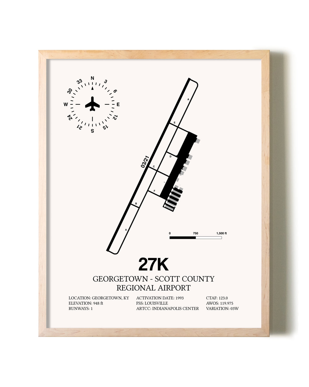 Georgetown - Scott County Regional Airport framed wall art in white frame