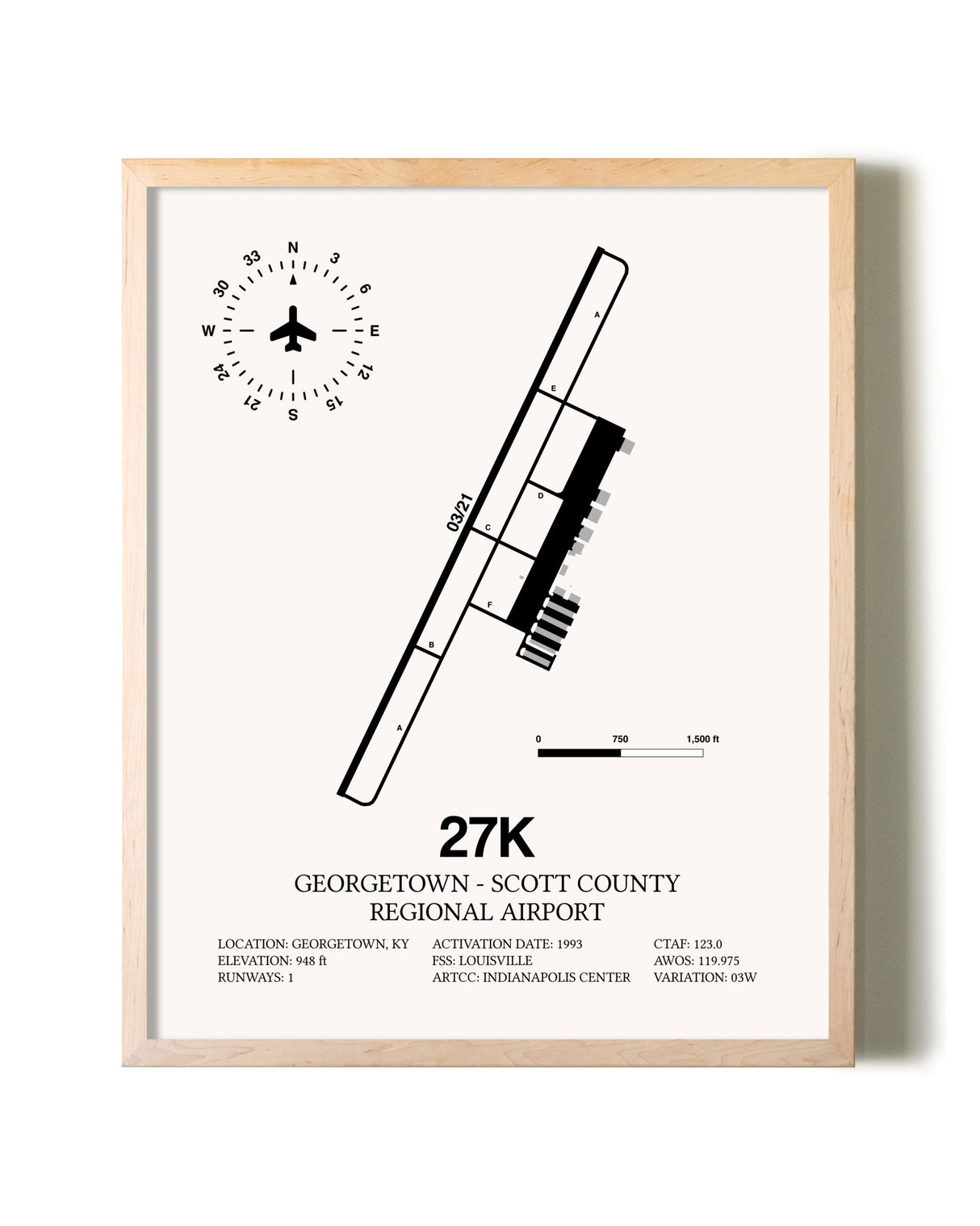Georgetown - Scott County Regional Airport framed wall art in white frame