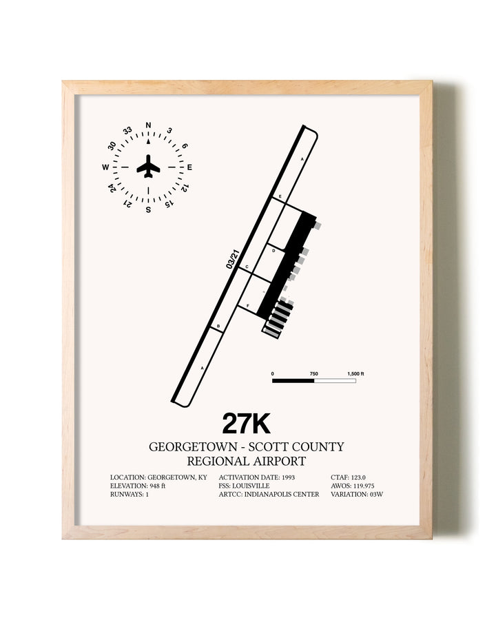 Georgetown - Scott County Regional Airport framed wall art in white frame