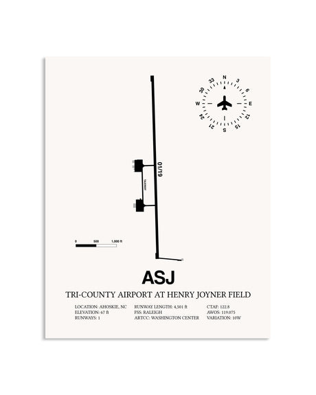 Gray Tri-County Airport At Henry Joyner Field framed poster displayed in an airplane hangar