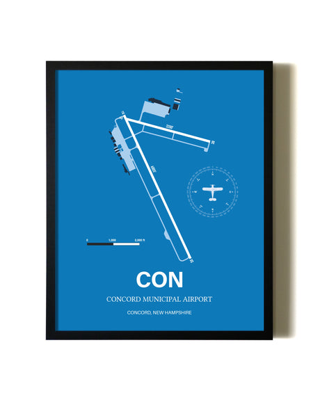 Framed Concord Municipal Airport wall art poster in black frame