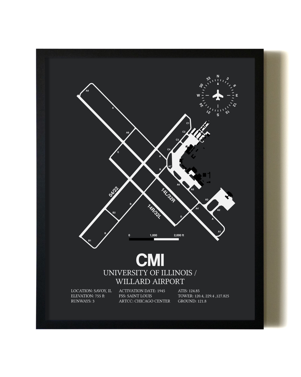 Unframed University of Illinois / Willard Airport map print poster