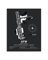 Gray Framed Perot Field / Fort Worth Alliance Airport layout wall art poster