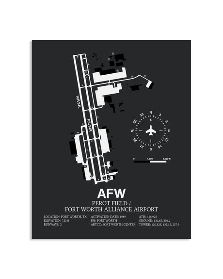 Gray Framed Perot Field / Fort Worth Alliance Airport layout wall art poster